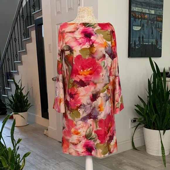 Chiara Boni La Petite Robe Floral Bell-Sleeve Dress (IT 52 / US ~16 / XL)